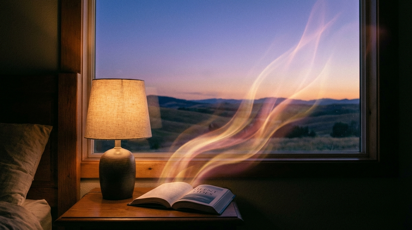 Dim bedside lamp with soft sound waves